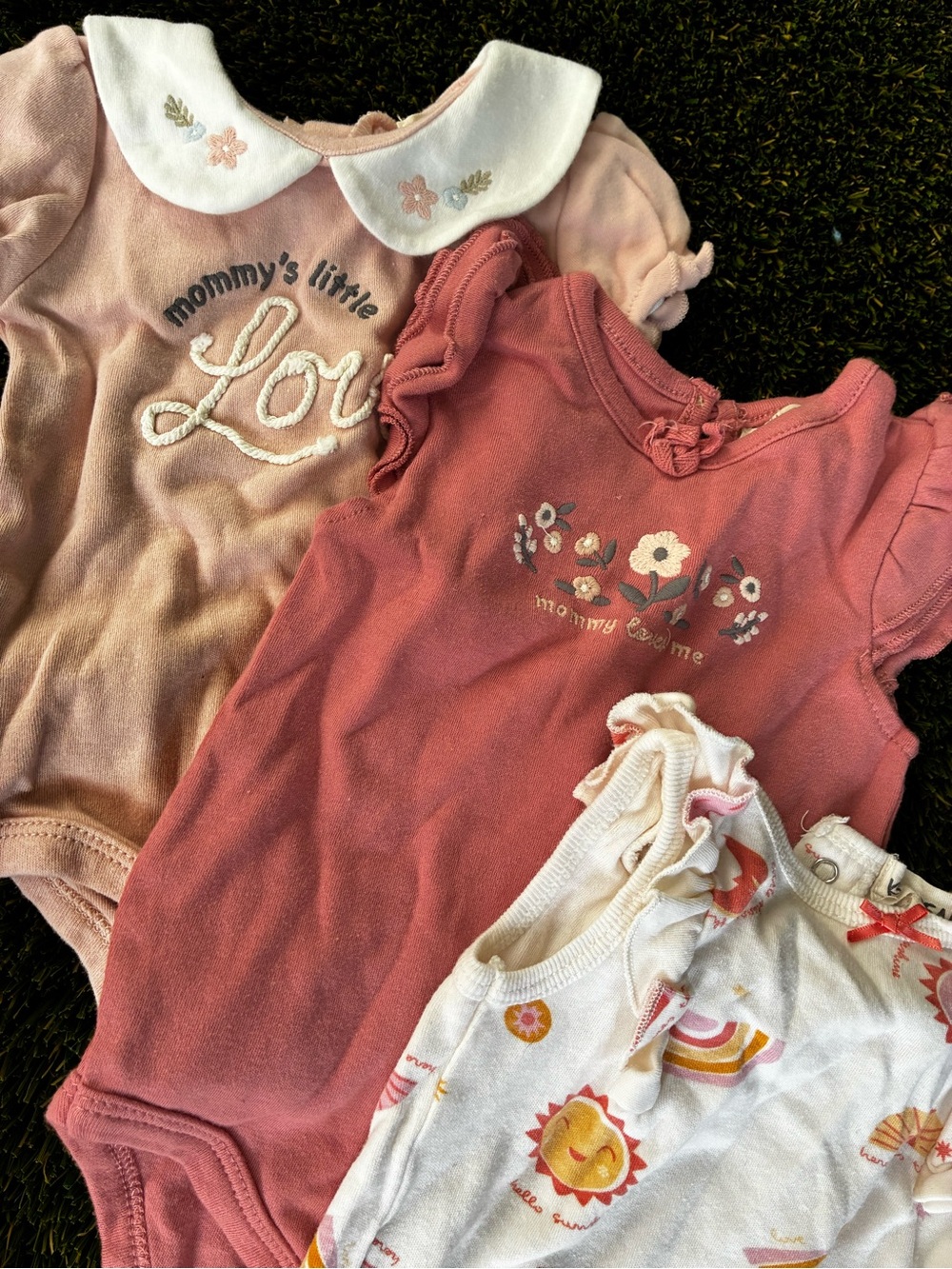 3-Piece Baby Girls Bodysuit Set in Dusty Rose, Blush, and Cream 0/3 and 3/6 mont
